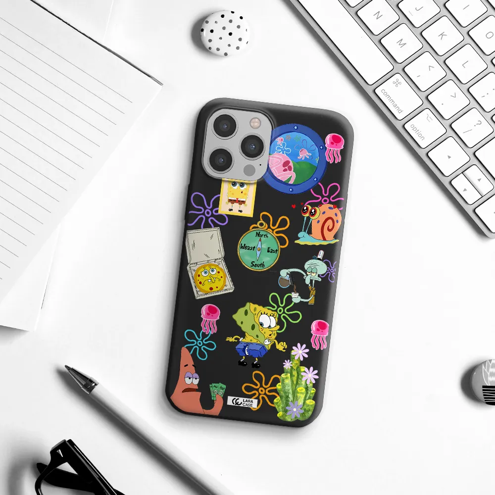 a collection of cartoon characters Apple iPhone 12 pro Silicone black Case