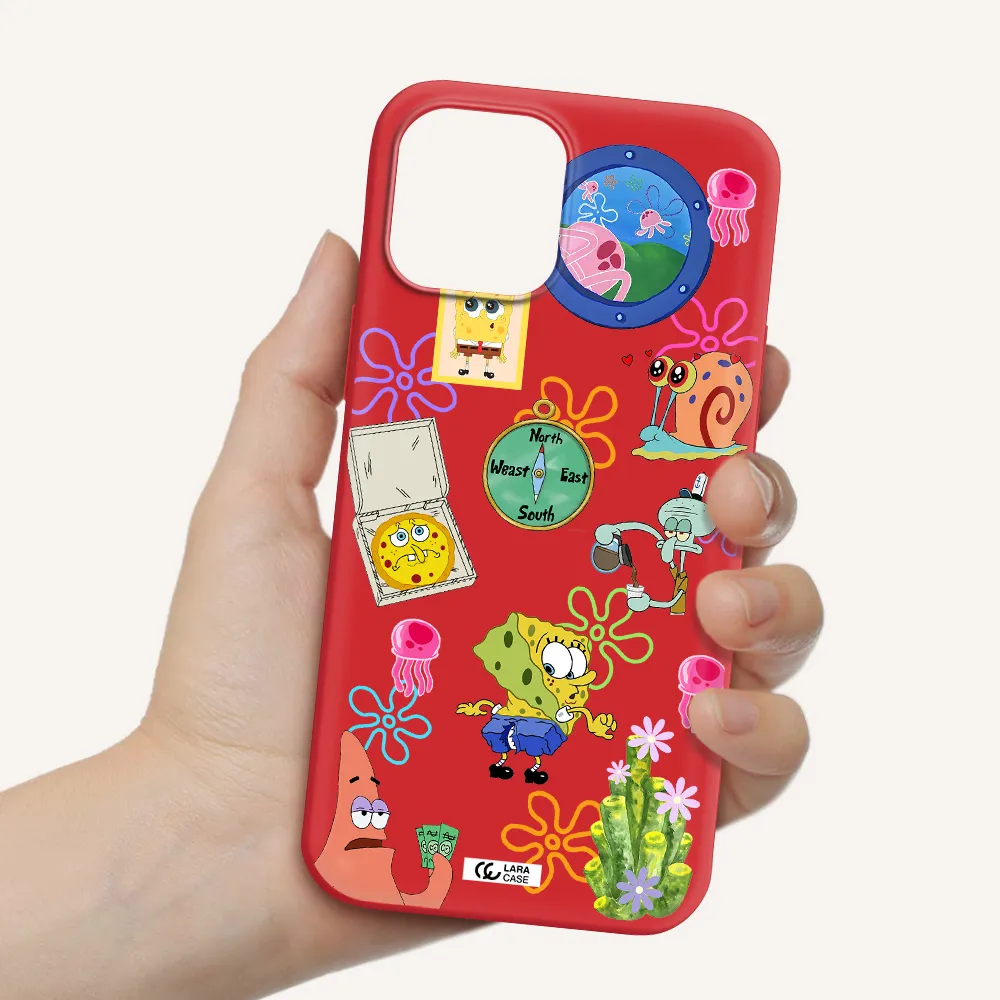 a collection of cartoon characters Apple iPhone 12 pro Silicone Imperial Red Case