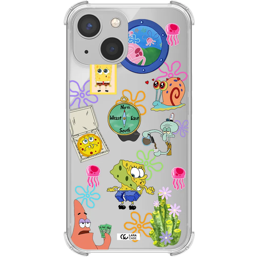 a collection of cartoon characters Apple iPhone 13 Clear PC Case