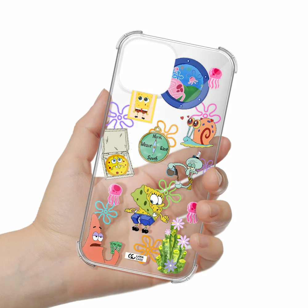 a collection of cartoon characters Apple iPhone 13 Clear PC Case