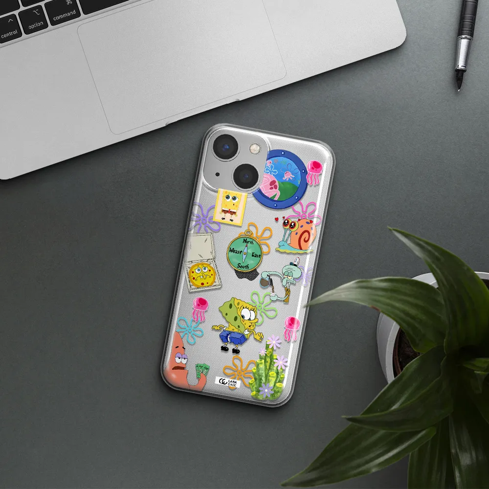a collection of cartoon characters Apple iPhone 13 Clear TPU Case