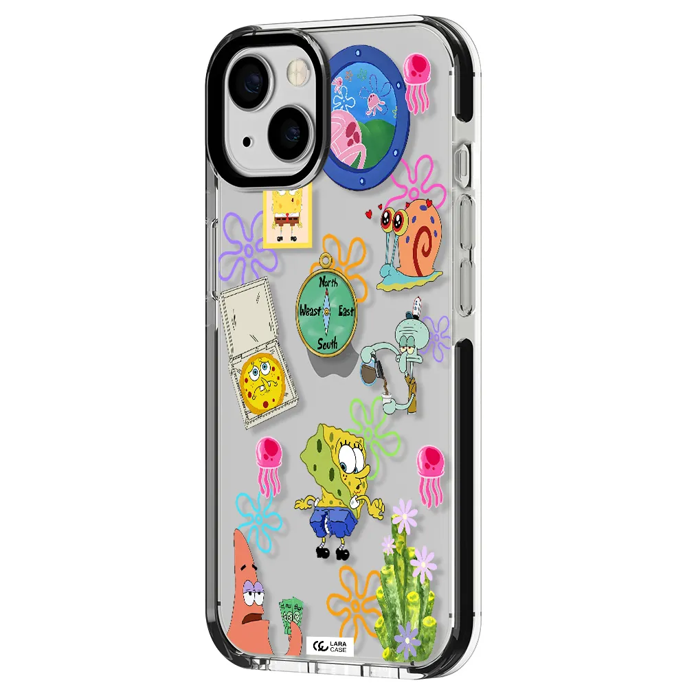 a collection of cartoon characters Apple iPhone 13 impact black border Case