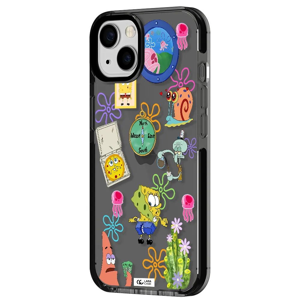 a collection of cartoon characters Apple iPhone 13 impact Smoke Black Case