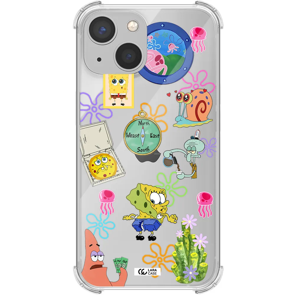 a collection of cartoon characters Apple iPhone 13 mini Clear PC Case