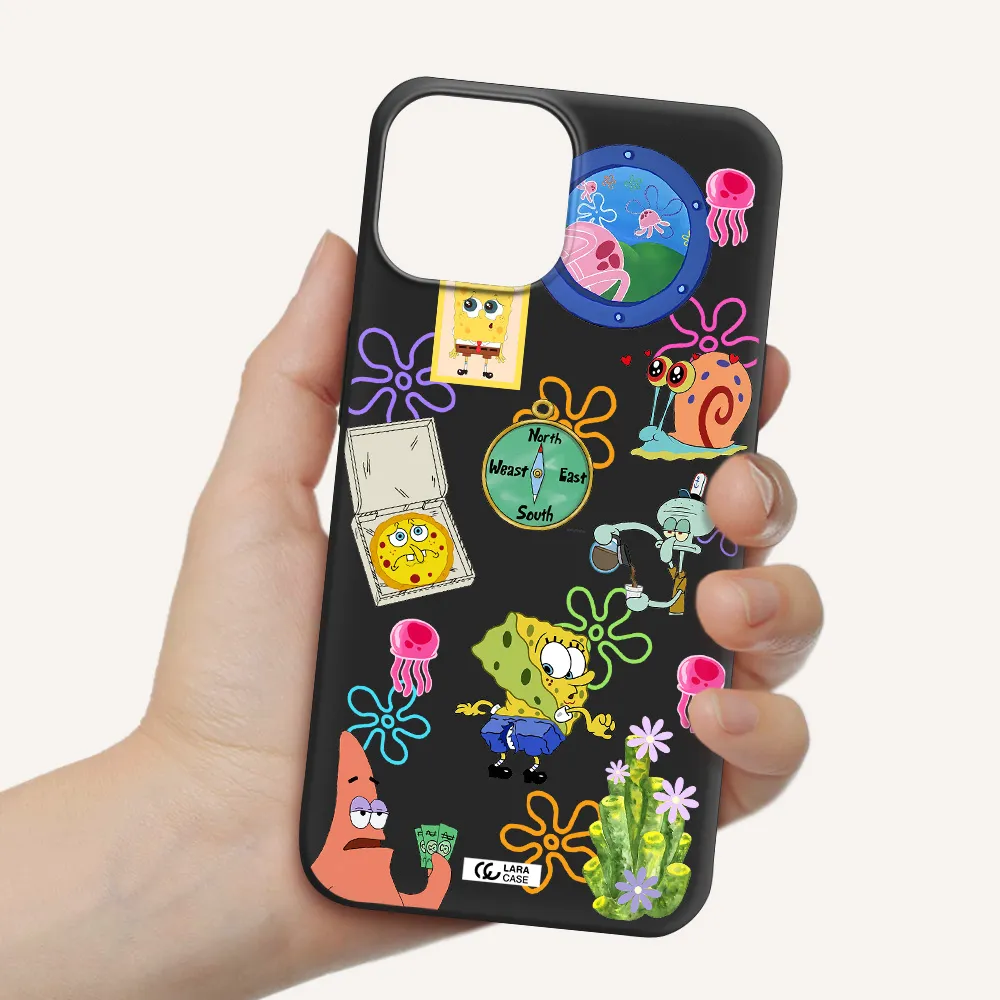 a collection of cartoon characters Apple iPhone 13 mini Silicone black Case