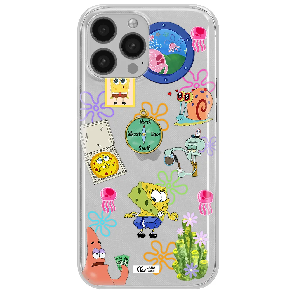 a collection of cartoon characters Apple iPhone 13 Pro Clear TPU Case