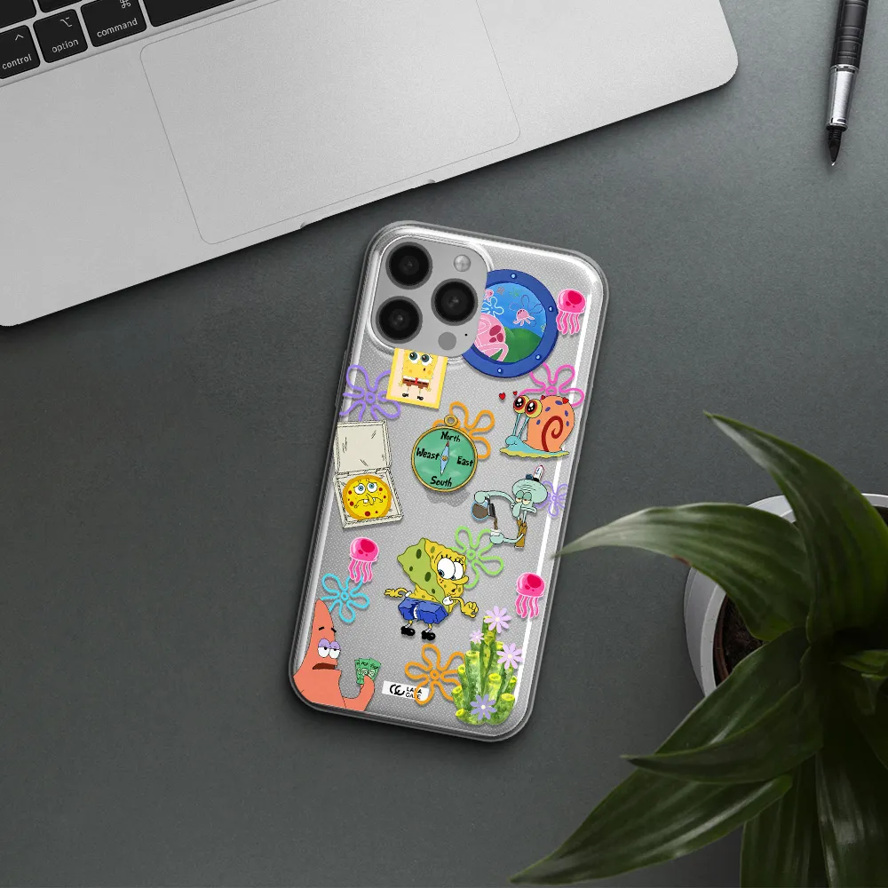 a collection of cartoon characters Apple iPhone 13 Pro Clear TPU Case