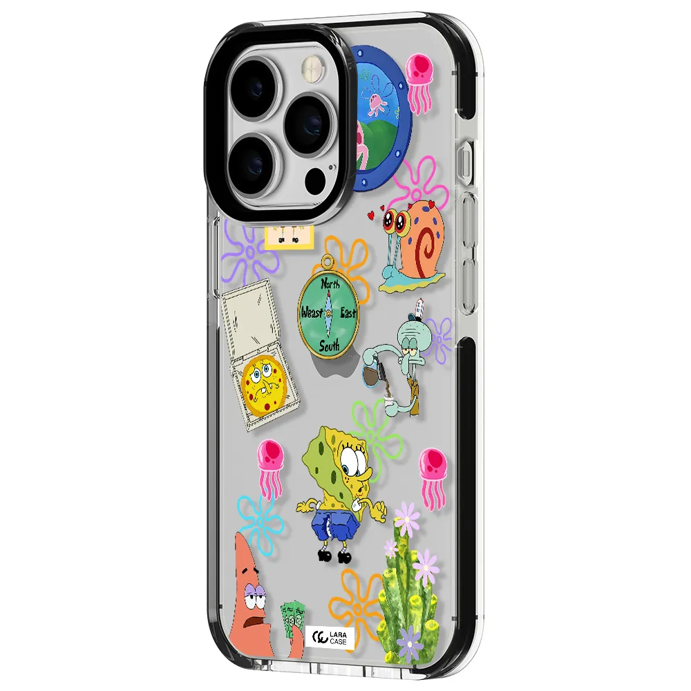 a collection of cartoon characters Apple iPhone 13 Pro impact black border Case