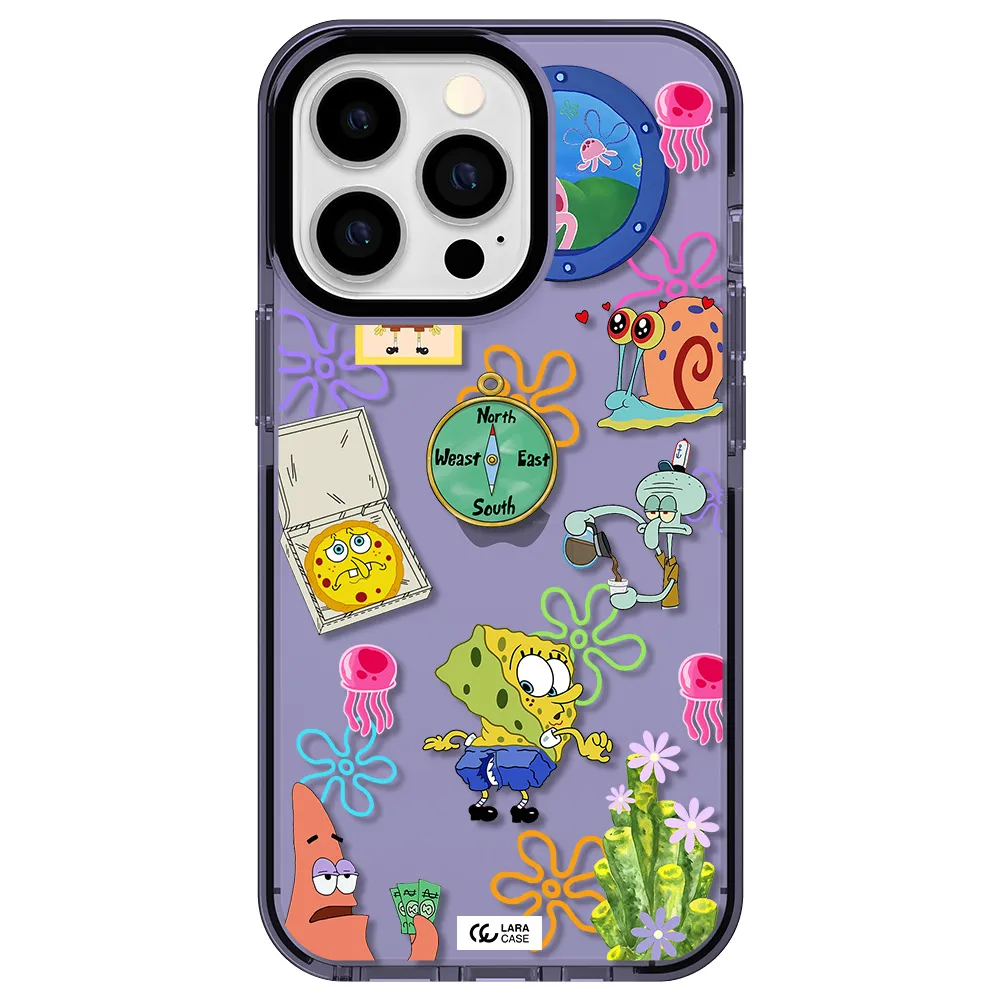 a collection of cartoon characters Apple iPhone 13 Pro impact Lilac Case
