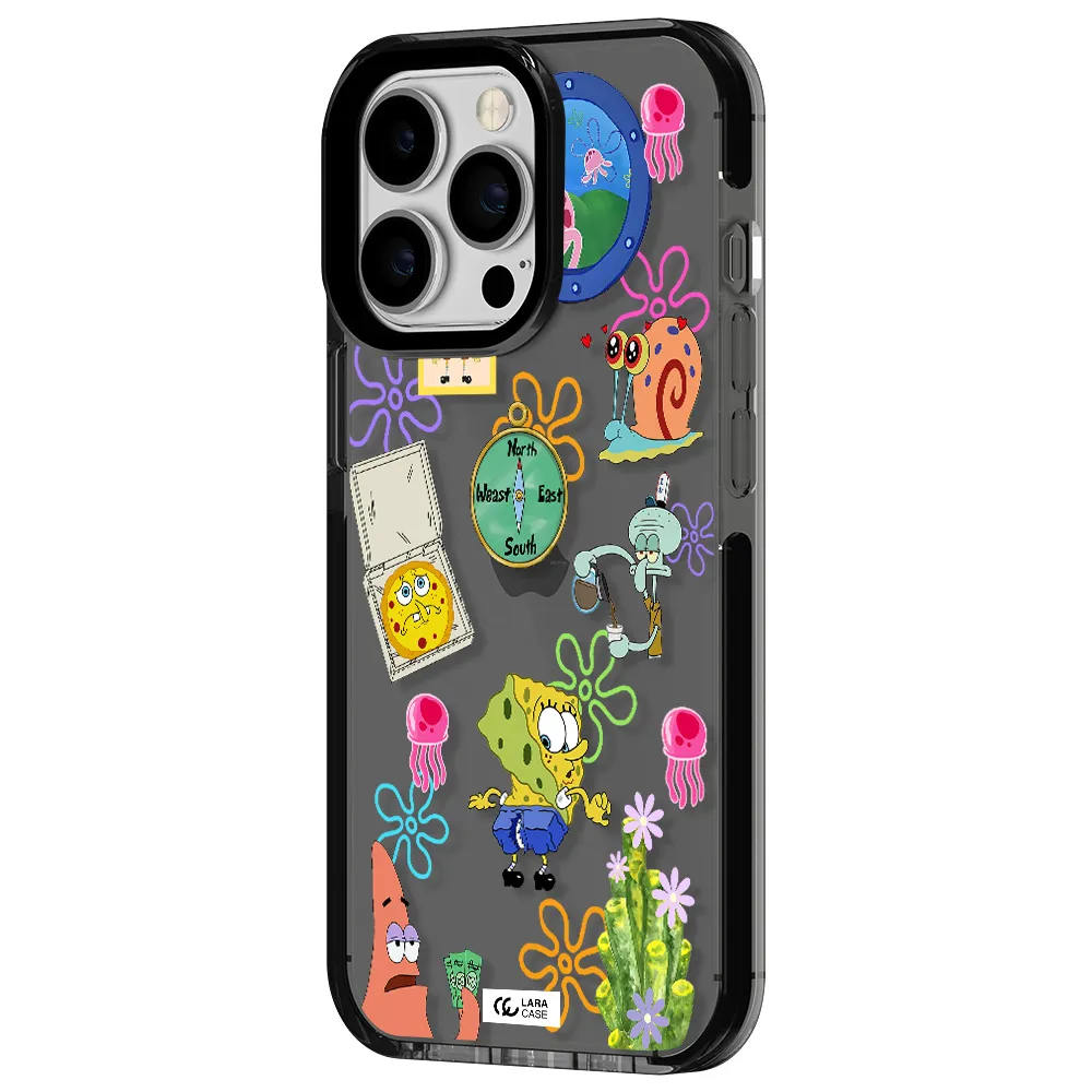 a collection of cartoon characters Apple iPhone 13 Pro impact Smoke Black Case