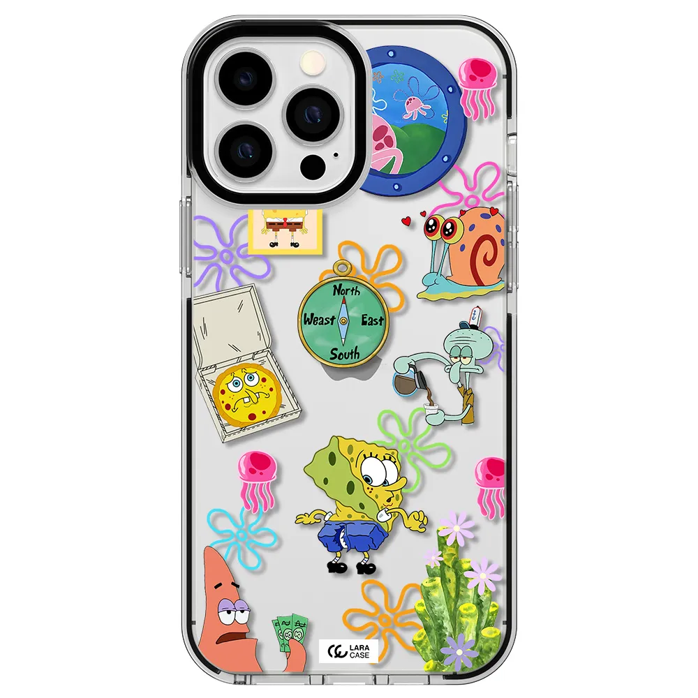 a collection of cartoon characters Apple iPhone 13 Pro Max impact black border Case