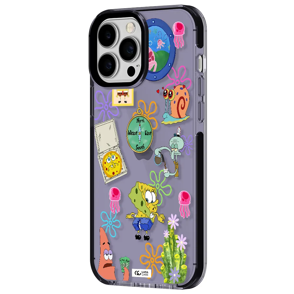 a collection of cartoon characters Apple iPhone 13 Pro Max impact Lilac Case