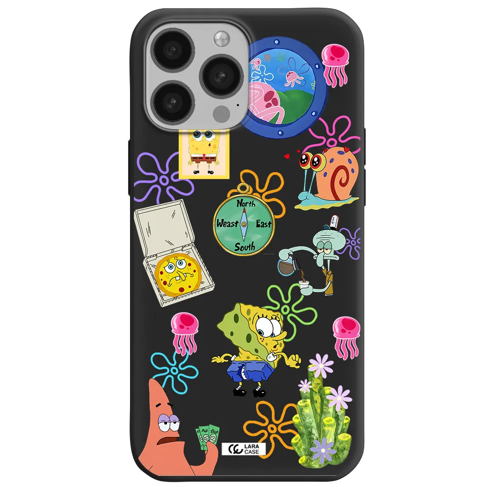 a collection of cartoon characters Apple iPhone 13 Pro Max Silicone black Case