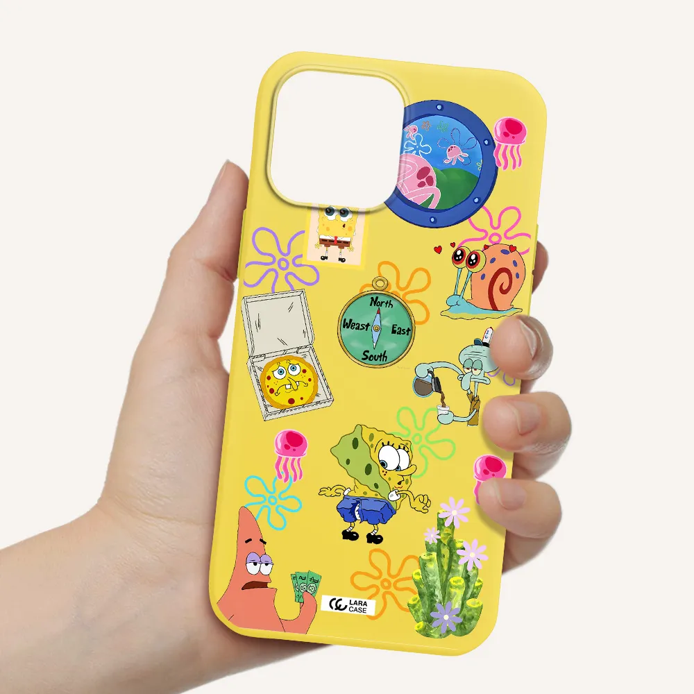 a collection of cartoon characters Apple iPhone 13 Pro Max Silicone canary yellow Case