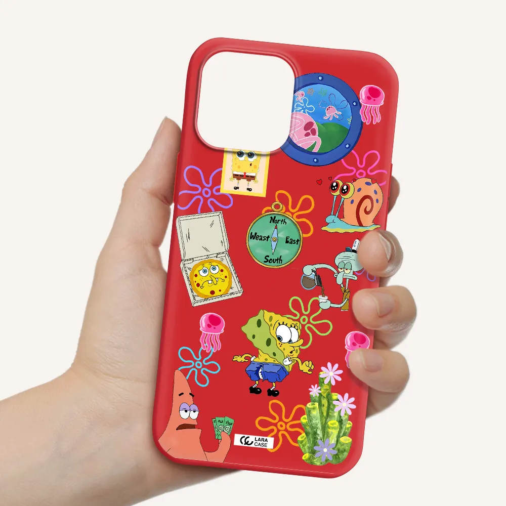 a collection of cartoon characters Apple iPhone 13 Pro Max Silicone Imperial Red Case