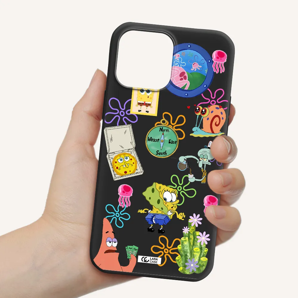 a collection of cartoon characters Apple iPhone 13 Pro Silicone black Case