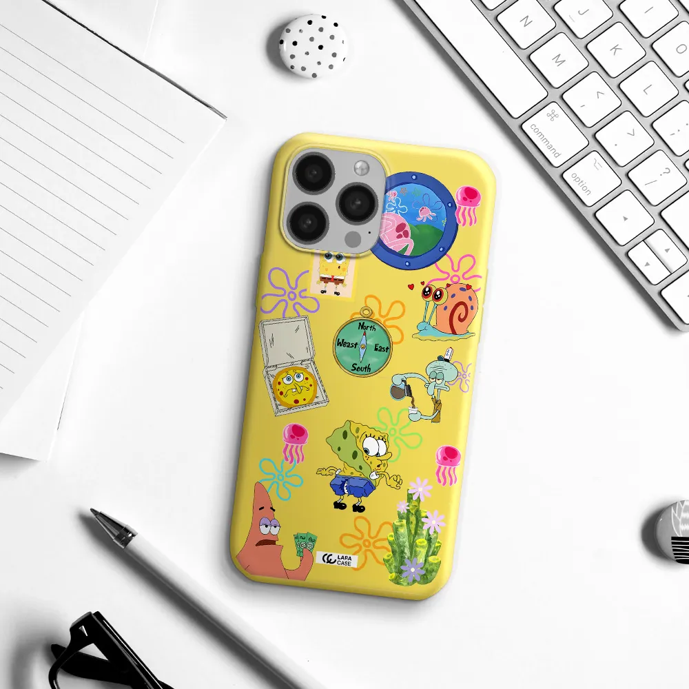 a collection of cartoon characters Apple iPhone 13 Pro Silicone canary yellow Case