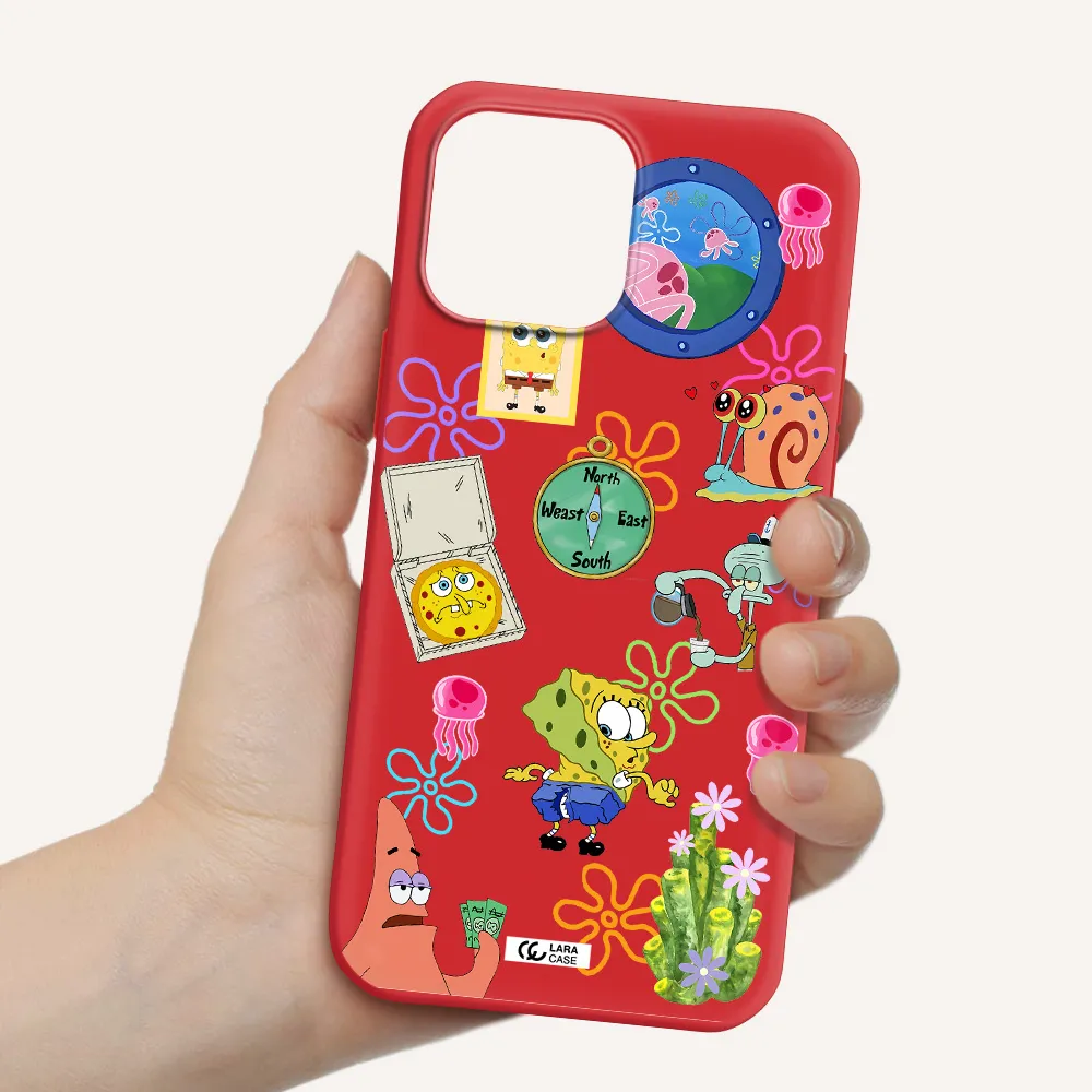 a collection of cartoon characters Apple iPhone 13 Pro Silicone Imperial Red Case