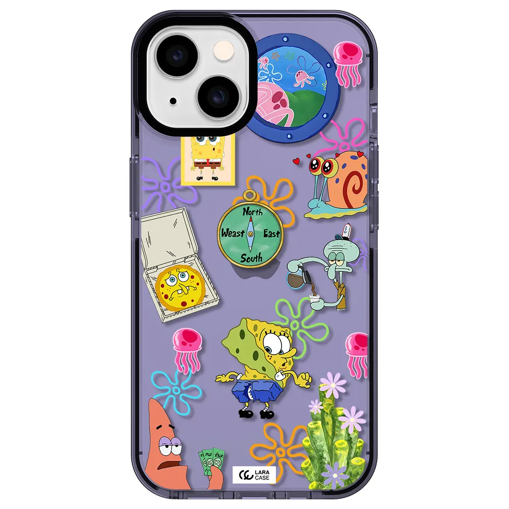 a collection of cartoon characters Apple iPhone 14 impact Lilac Case