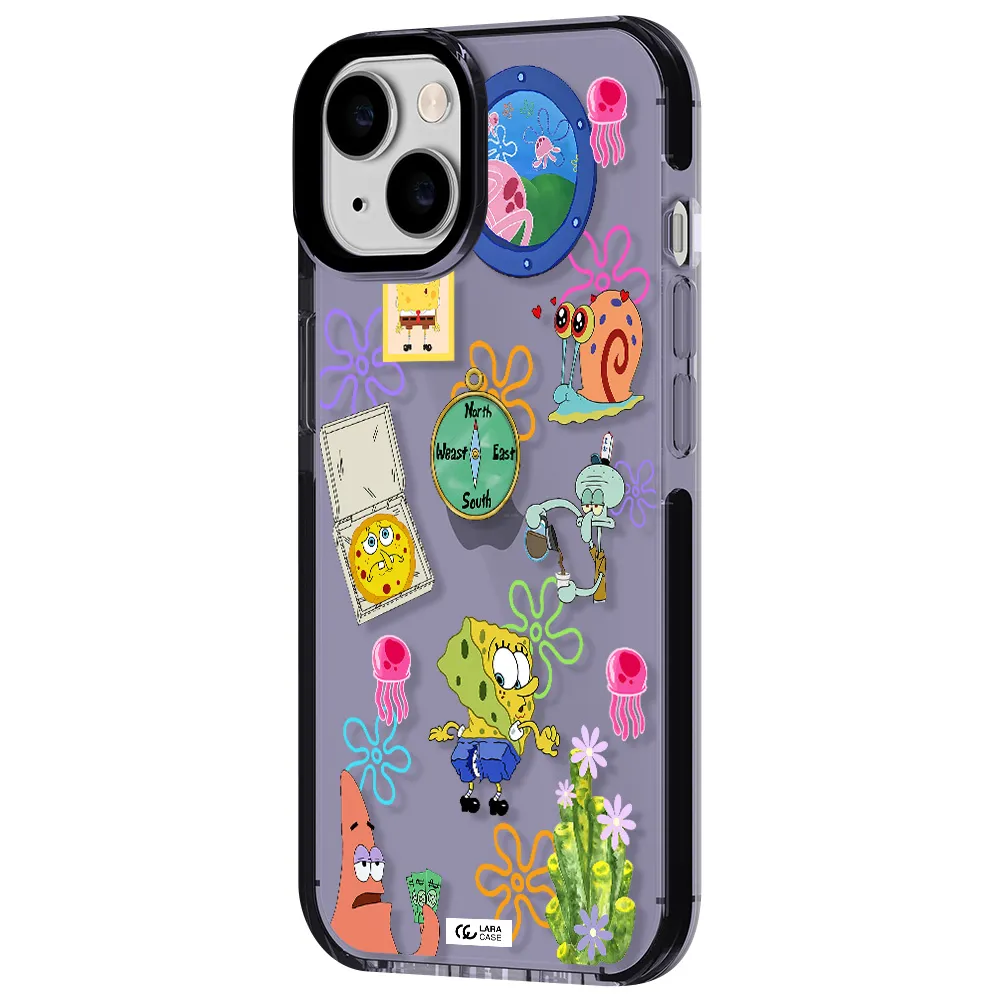 a collection of cartoon characters Apple iPhone 14 impact Lilac Case