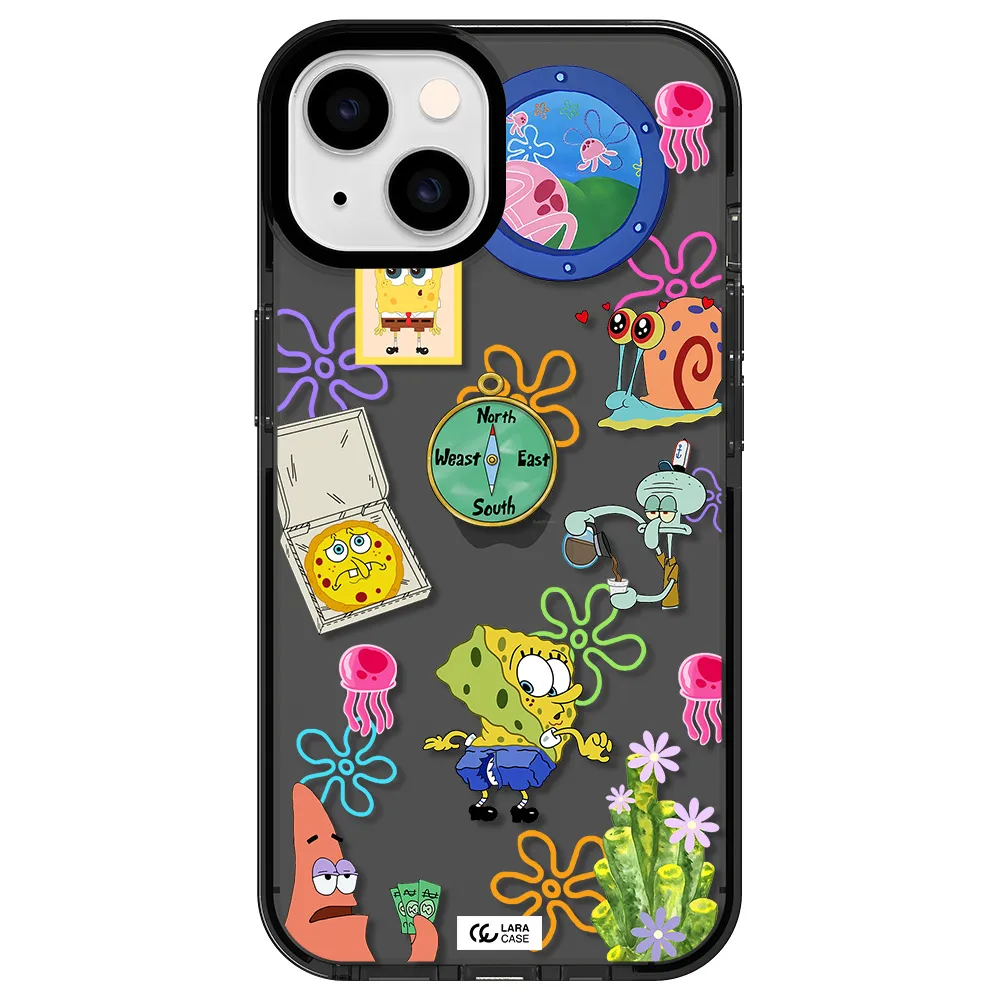 a collection of cartoon characters Apple iPhone 14 impact Smoke Black Case