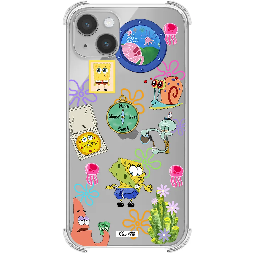 a collection of cartoon characters Apple iPhone 14 plus Clear PC Case