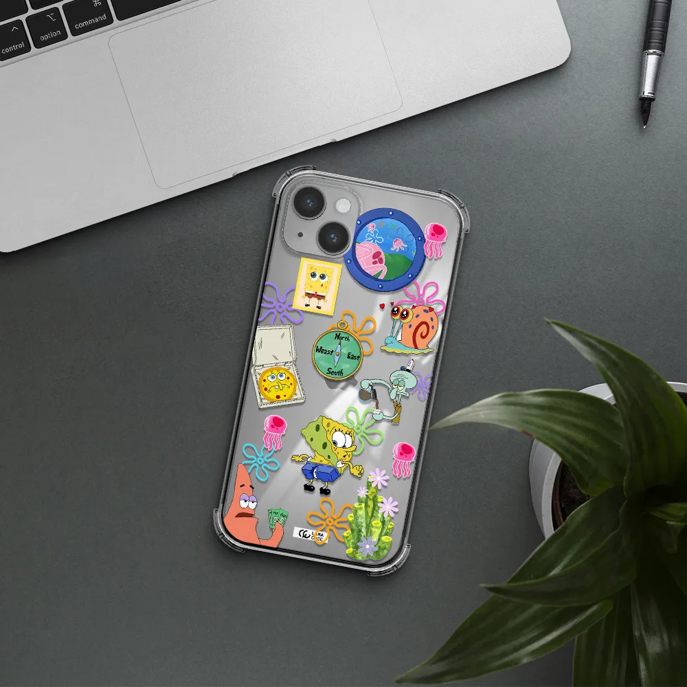 a collection of cartoon characters Apple iPhone 14 plus Clear PC Case