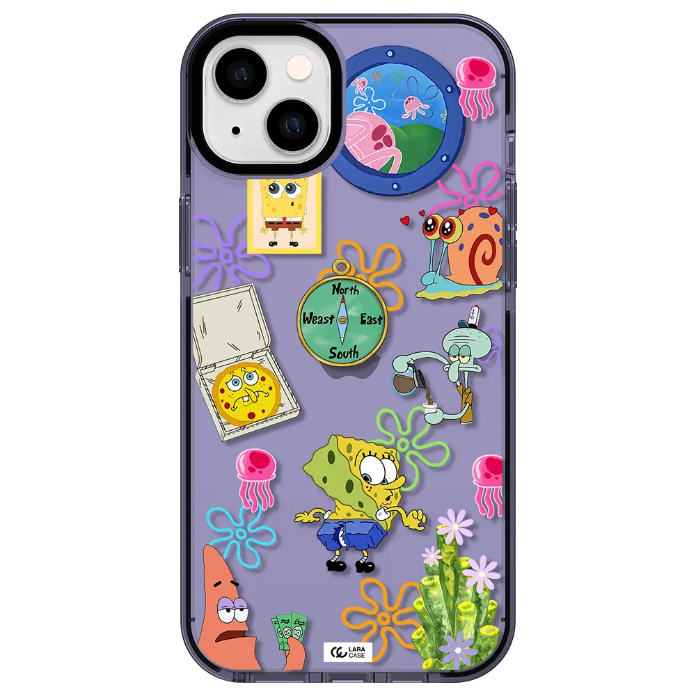 a collection of cartoon characters Apple iPhone 14 plus impact Lilac Case