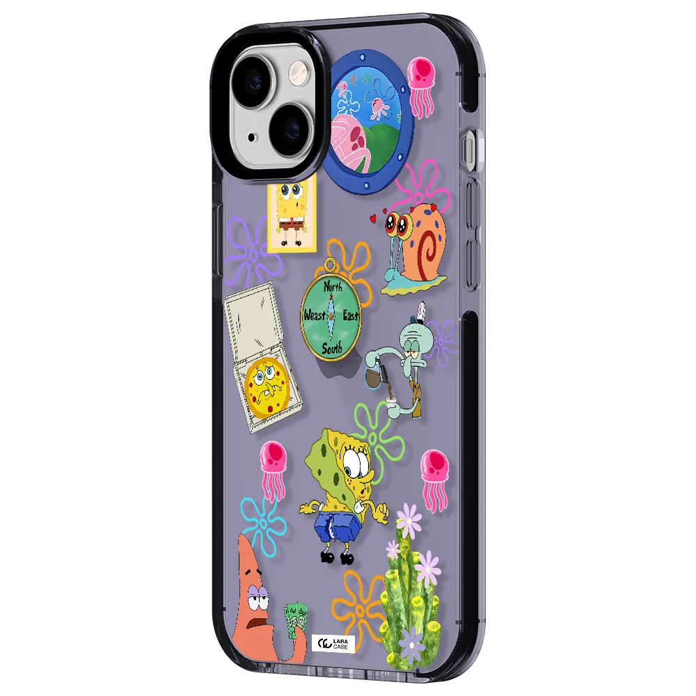 a collection of cartoon characters Apple iPhone 14 plus impact Lilac Case