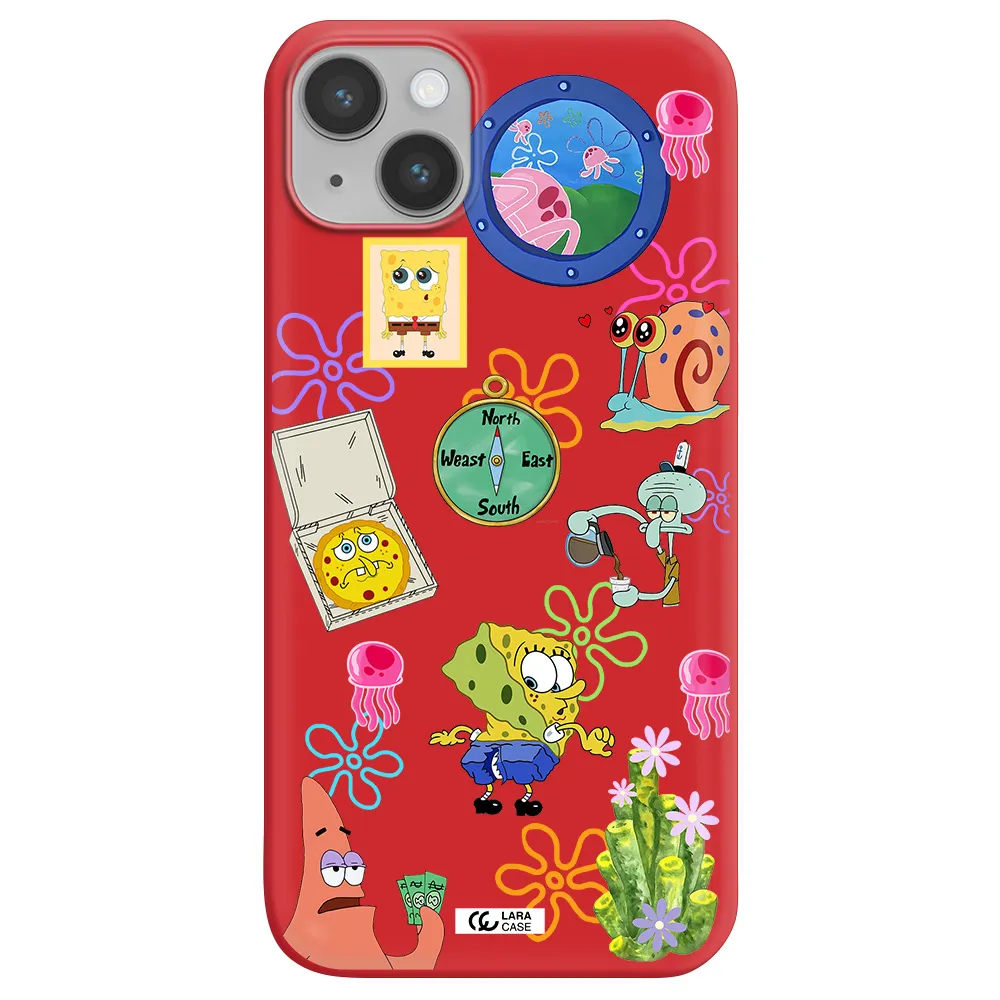 a collection of cartoon characters Apple iPhone 14 plus Silicone Imperial Red Case