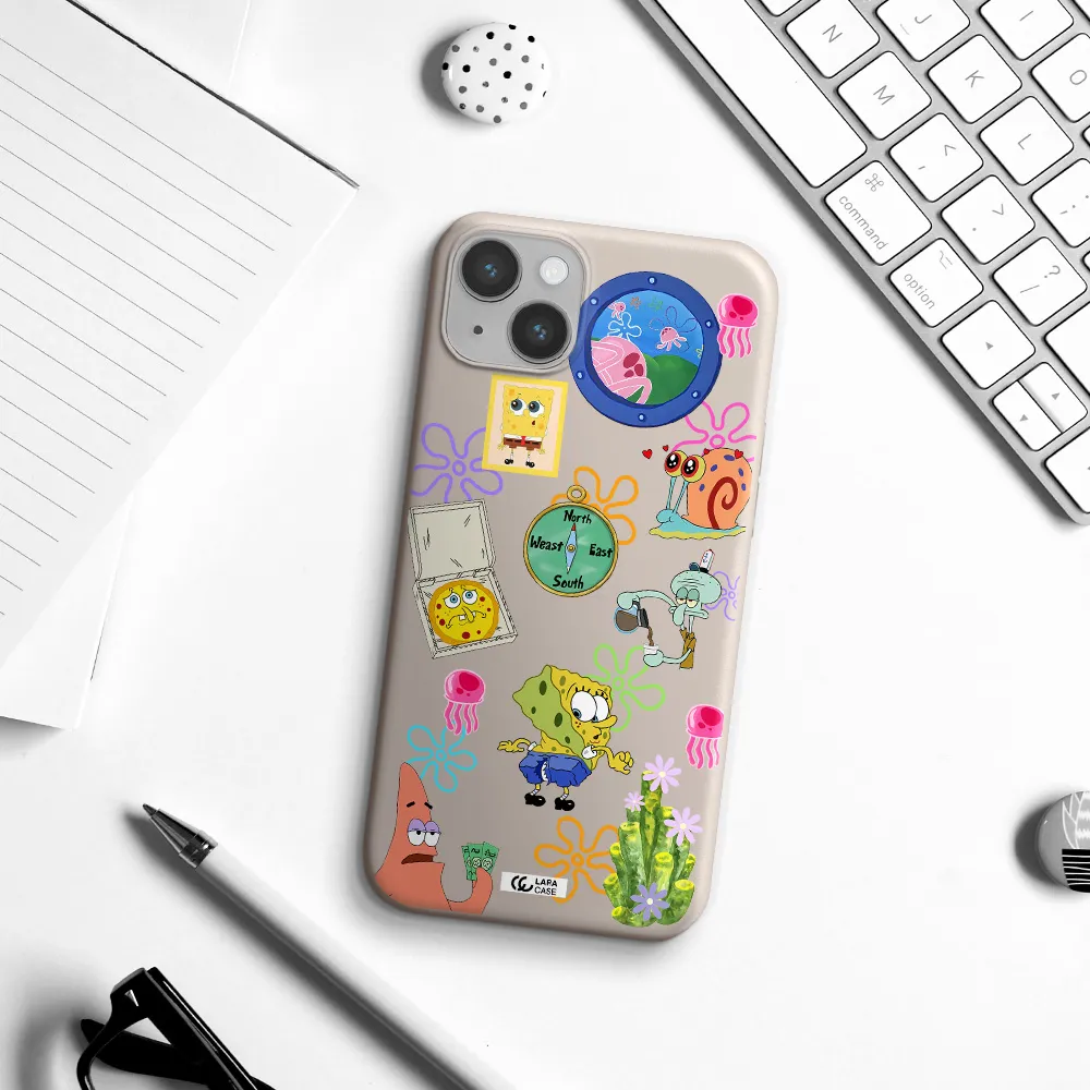 a collection of cartoon characters Apple iPhone 14 plus Silicone Stone Case