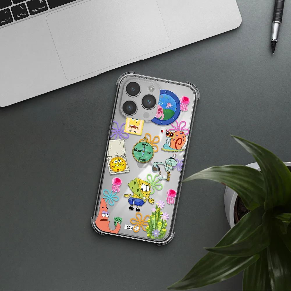 a collection of cartoon characters Apple iPhone 14 pro Clear PC Case