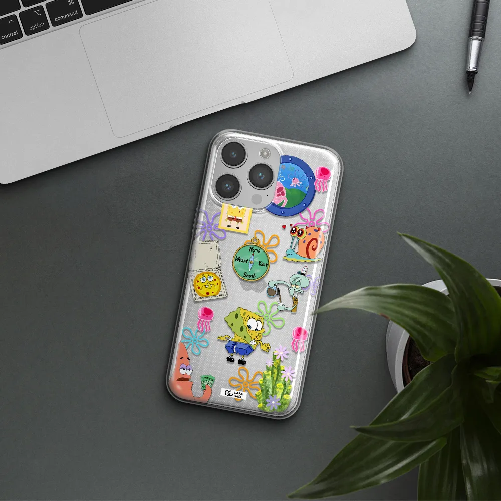 a collection of cartoon characters Apple iPhone 14 pro Clear TPU Case