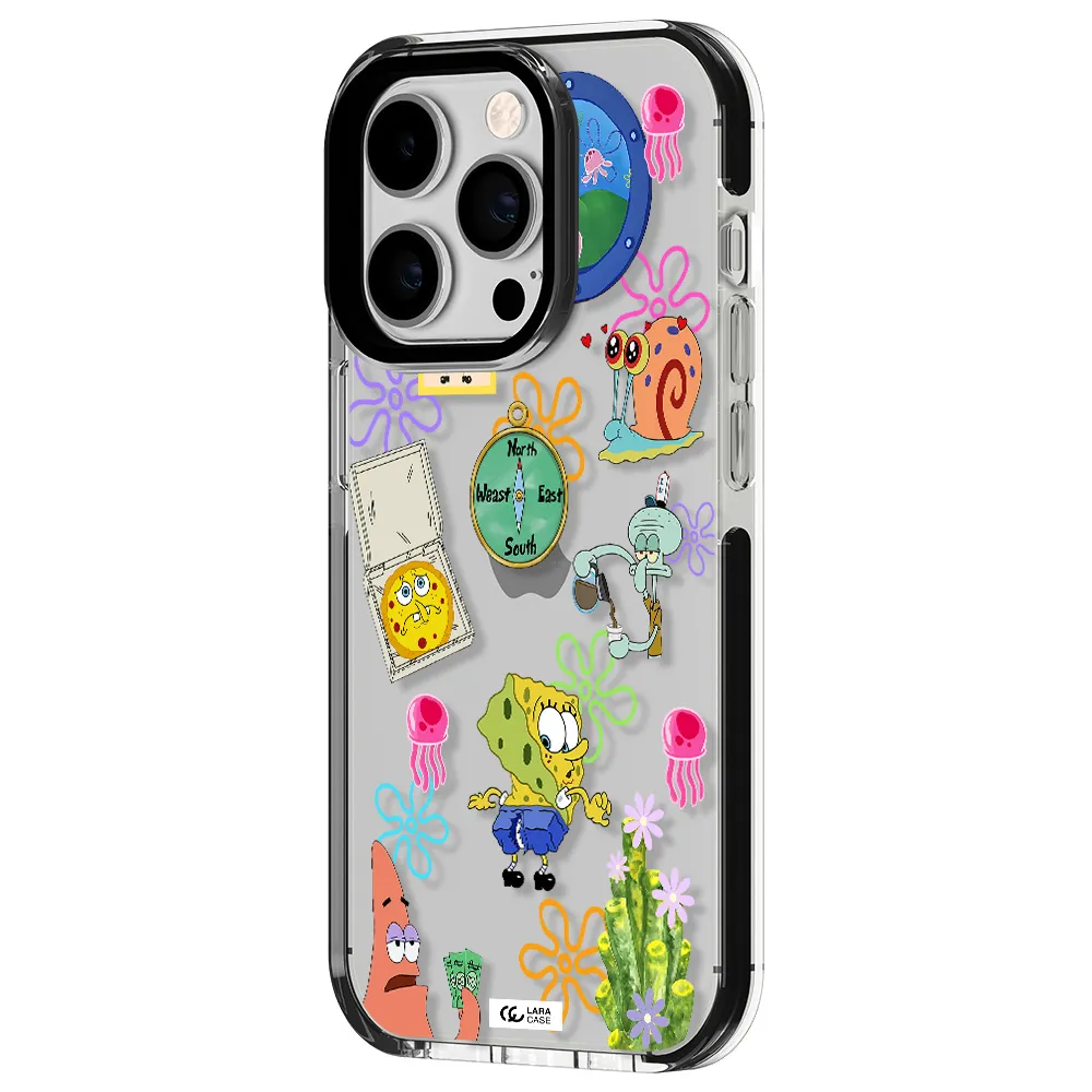 a collection of cartoon characters Apple iPhone 14 pro impact black border Case