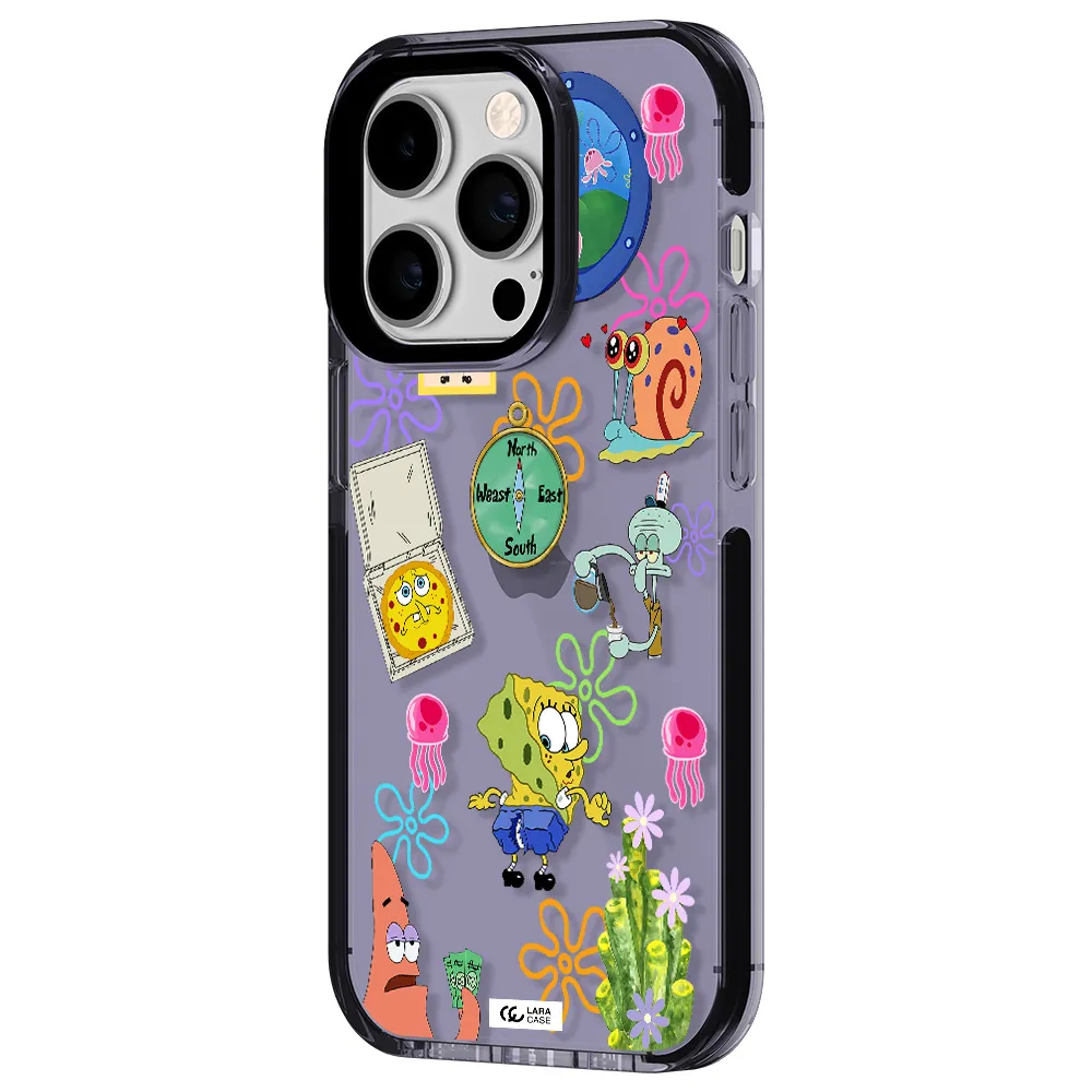 a collection of cartoon characters Apple iPhone 14 pro impact Lilac Case