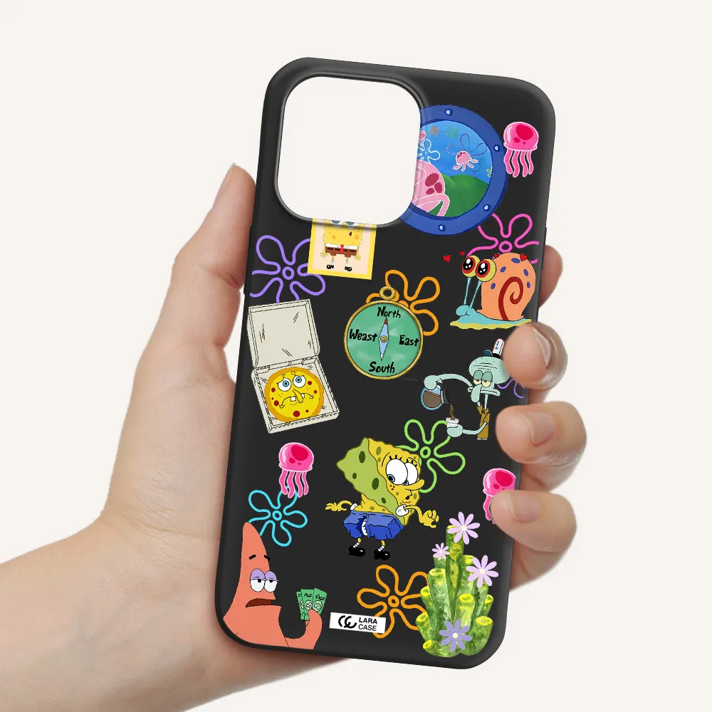 a collection of cartoon characters Apple iPhone 14 pro max Silicone black Case