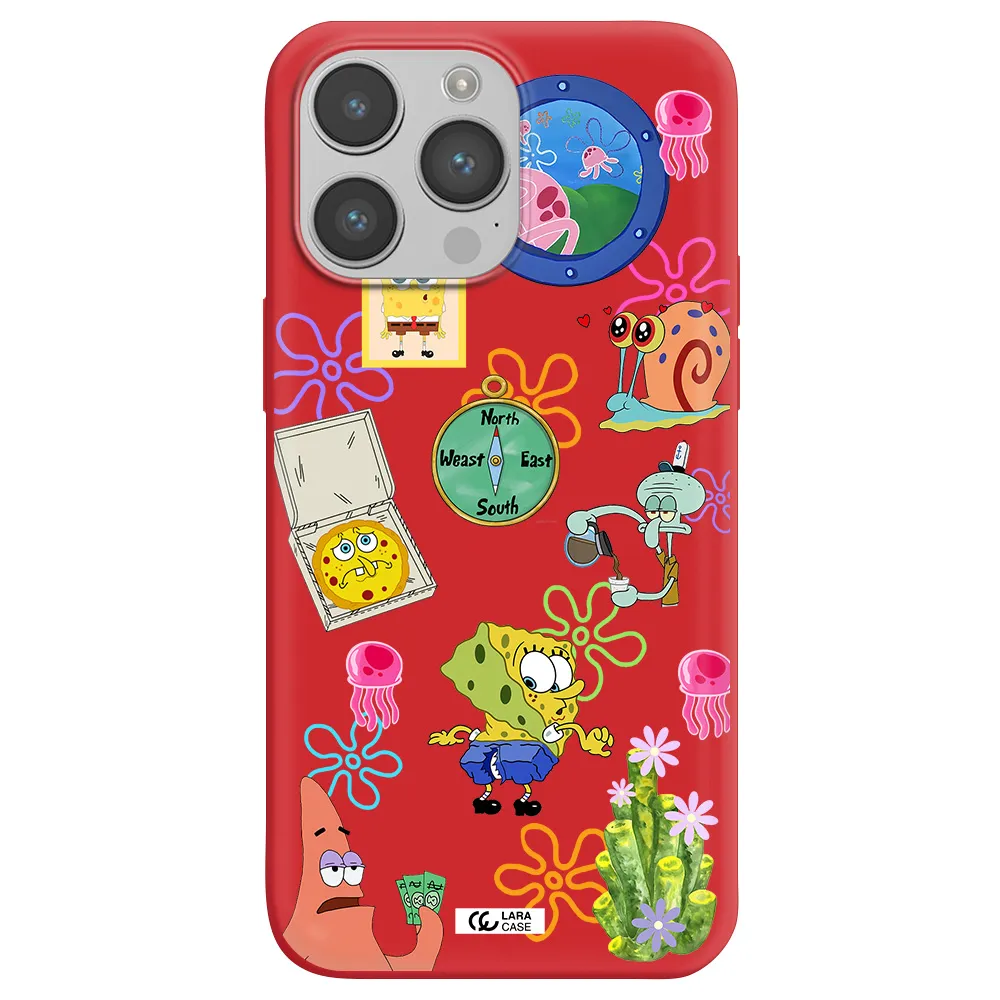 a collection of cartoon characters Apple iPhone 14 pro max Silicone Imperial Red Case