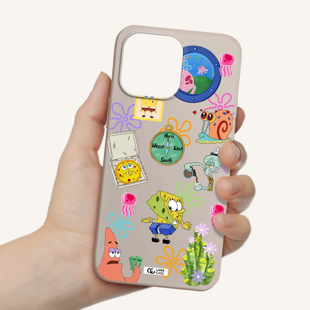 a collection of cartoon characters Apple iPhone 14 pro max Silicone Stone Case