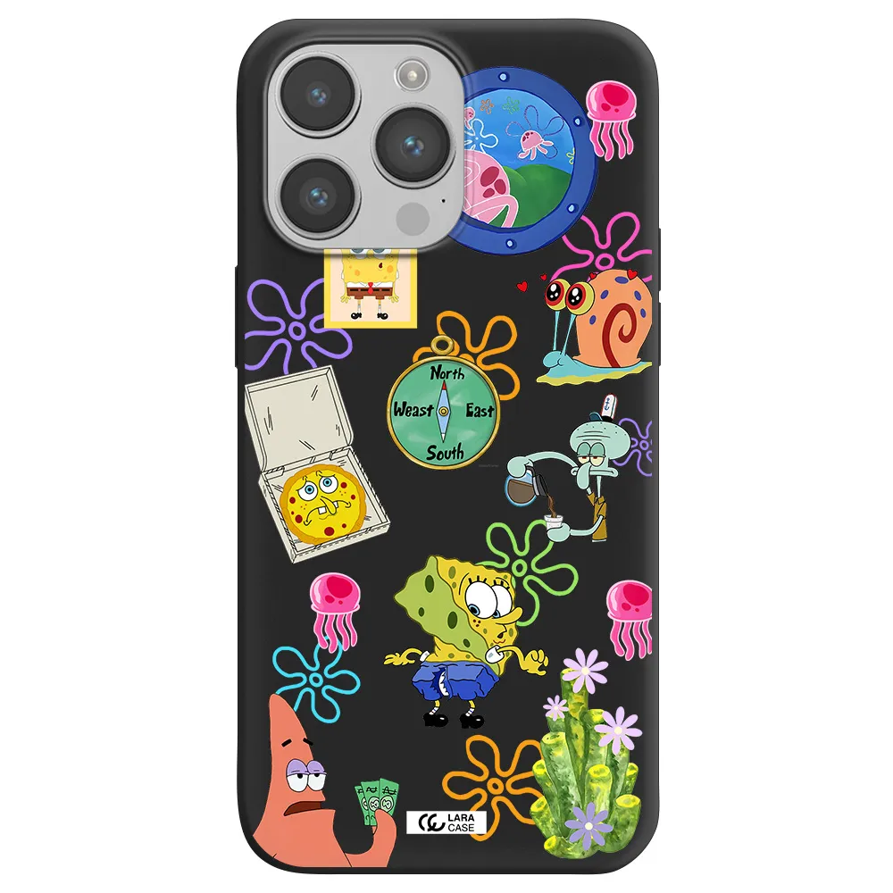 a collection of cartoon characters Apple iPhone 14 pro Silicone black Case