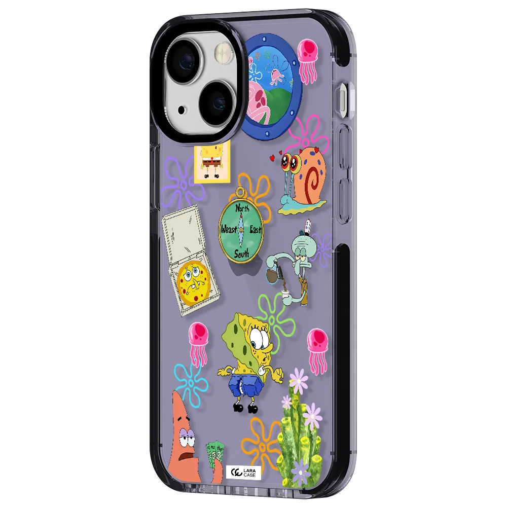 a collection of cartoon characters Apple iPhone 15 impact Lilac Case