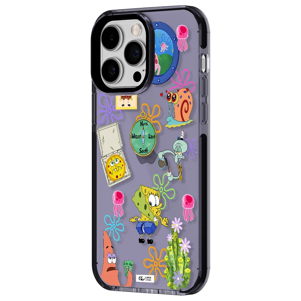 a collection of cartoon characters Apple iPhone 15 Pro impact Lilac Case