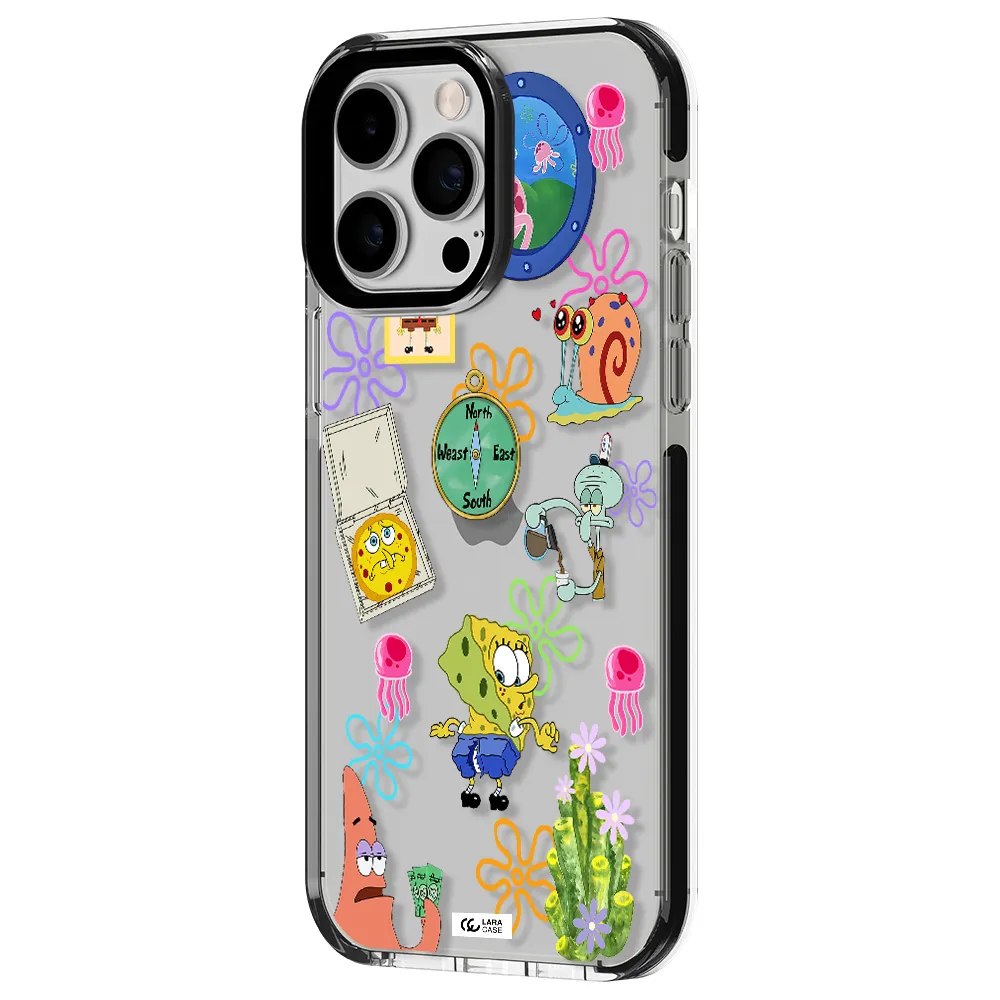 a collection of cartoon characters Apple iPhone 15 Pro Max impact black border Case
