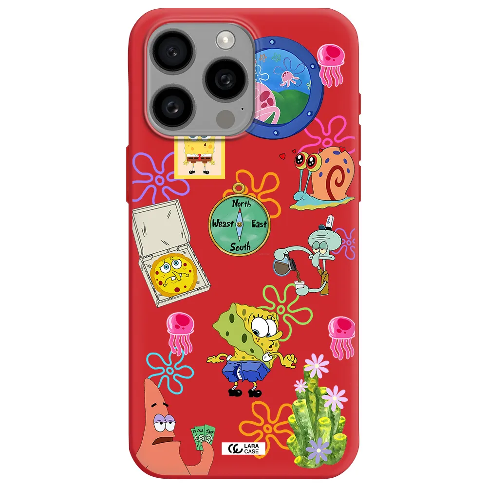 A Collection Of Cartoon Characters Apple Iphone 15 Pro Max Silicone Imperial Red Case