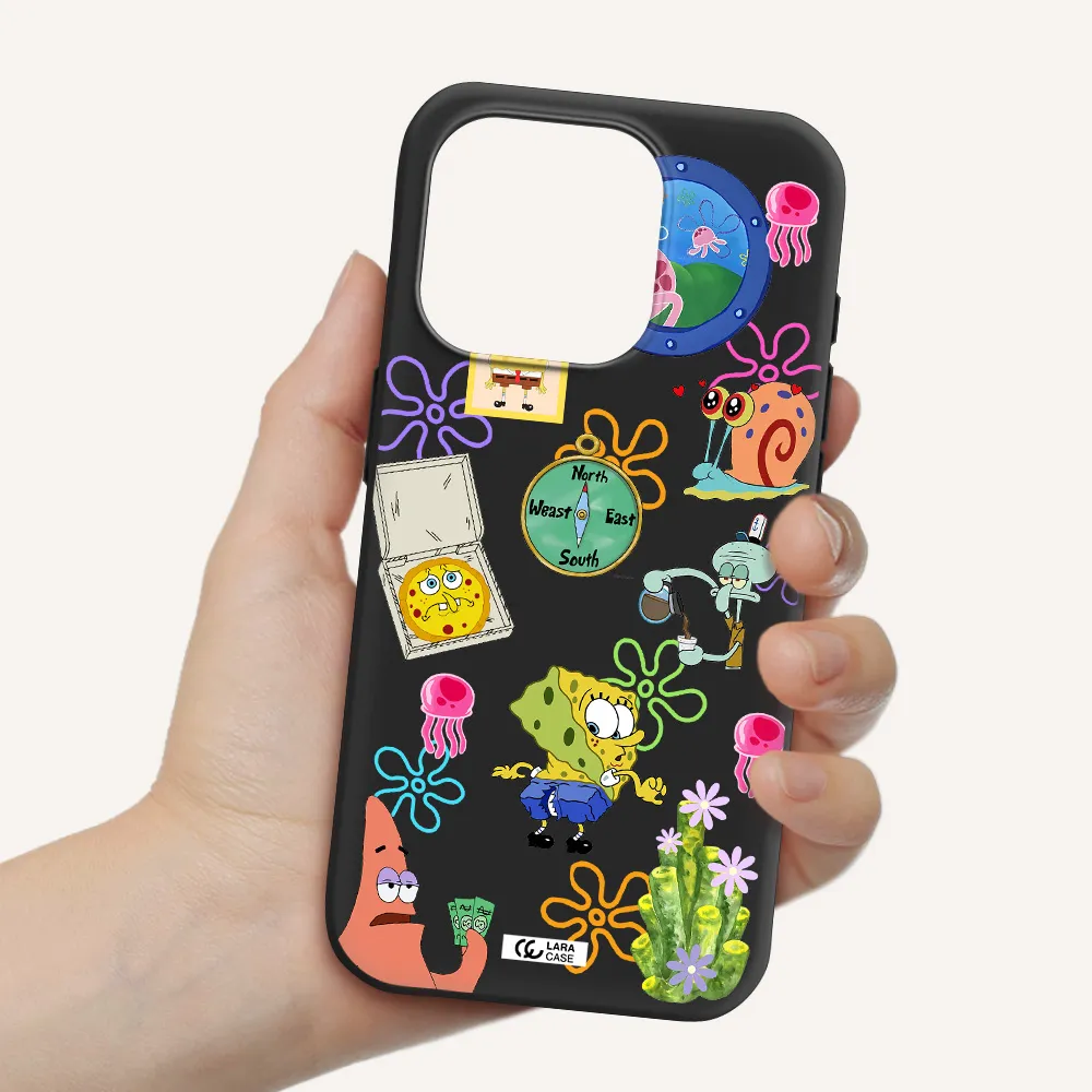 A Collection Of Cartoon Characters Apple Iphone 15 Pro Silicone Black Case