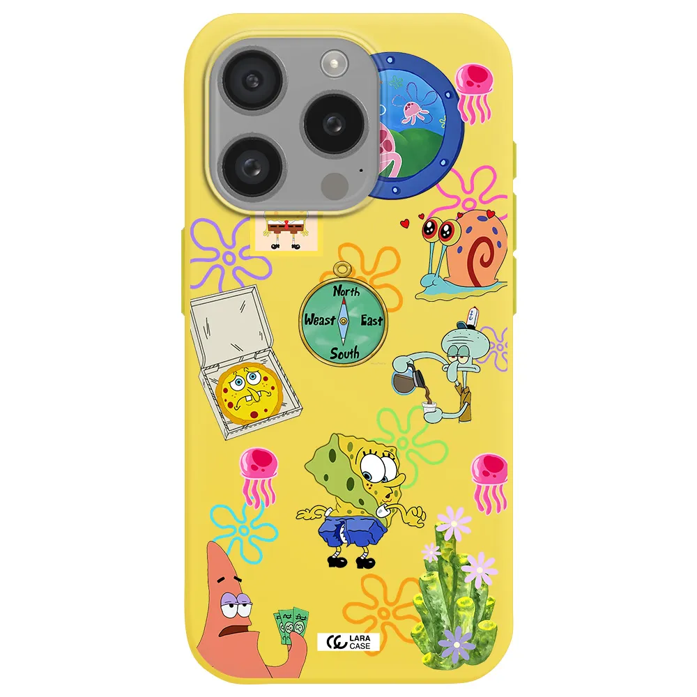 A Collection Of Cartoon Characters Apple Iphone 15 Pro Silicone Canary Yellow Case