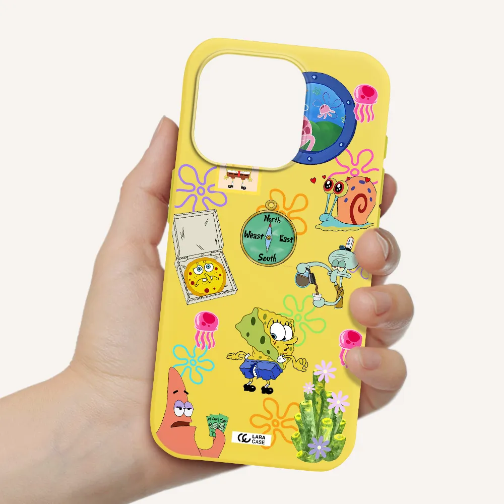 A Collection Of Cartoon Characters Apple Iphone 15 Pro Silicone Canary Yellow Case