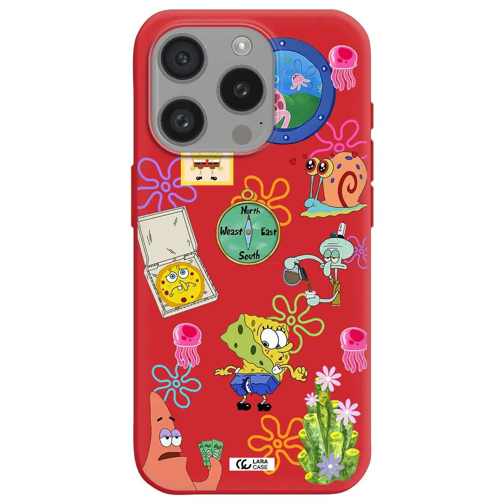 A Collection Of Cartoon Characters Apple Iphone 15 Pro Silicone Imperial Red Case