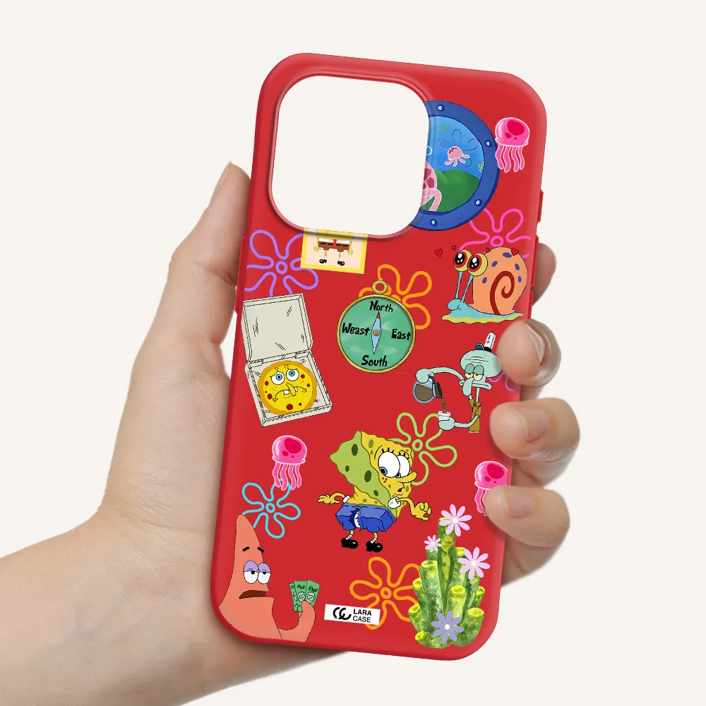 A Collection Of Cartoon Characters Apple Iphone 15 Pro Silicone Imperial Red Case