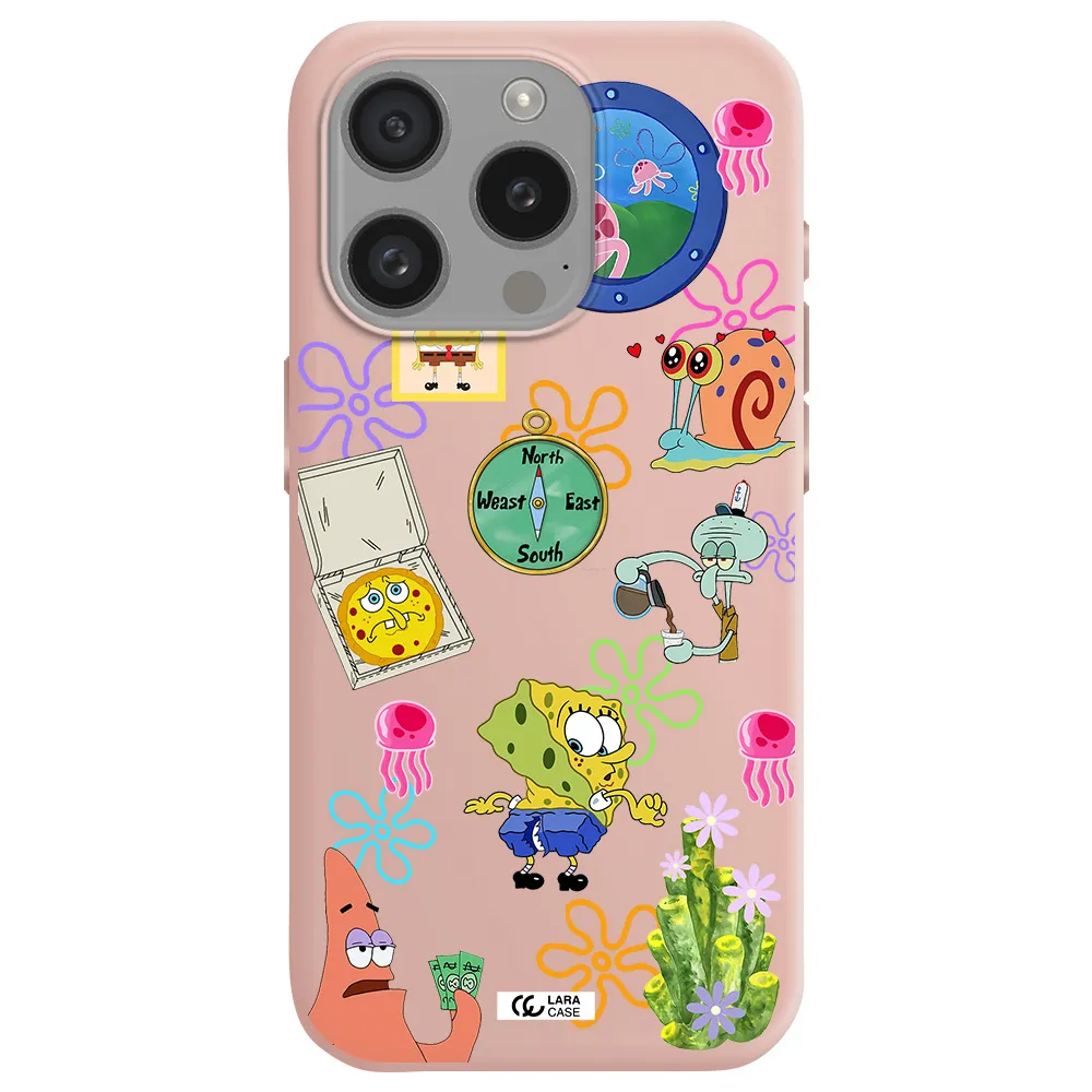 A Collection Of Cartoon Characters Apple Iphone 15 Pro Silicone Pastel Pink Case