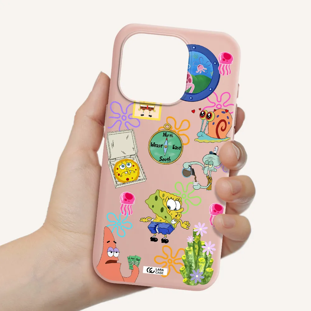 A Collection Of Cartoon Characters Apple Iphone 15 Pro Silicone Pastel Pink Case